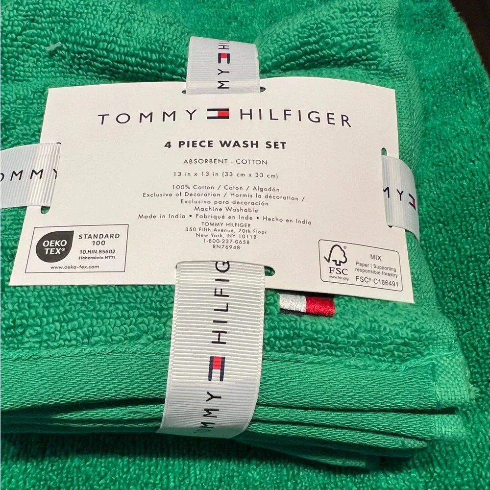 Tommy Hilfiger Green Cotton Bath Towel 6 Piece Set